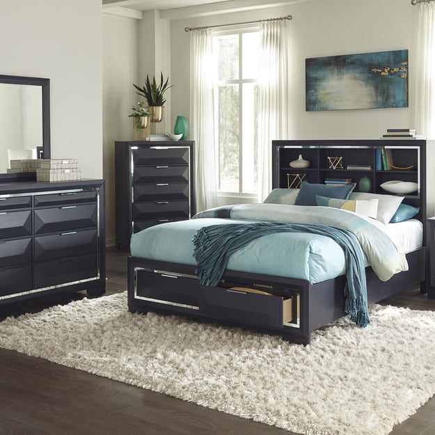 Homelegance 1553-1 Rosemont Midnight Blue Queen Platform Bed w/ Storage