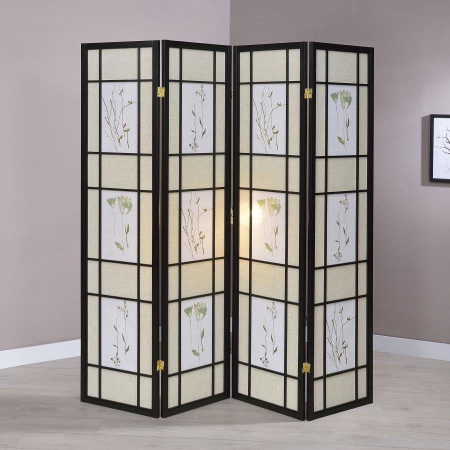 Coaster 4407 Catabella Floral 4-Panel Room Divider Folding Shoji Screen