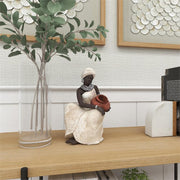 UMA 44694 Cream Polystone Woman Sitting African Decorative Sculpture with Red Water Pot, 6" x 6" x 10"