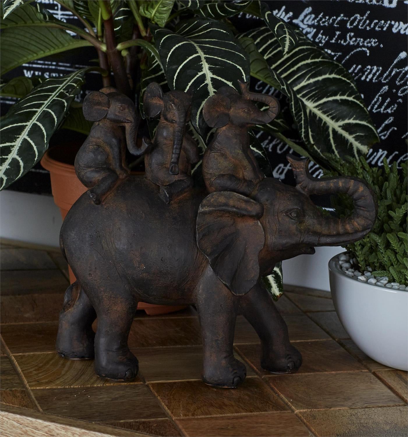 UMA 44780 Brown Polyresin Elephant Decorative Sculpture, 10" x 4" x 10"