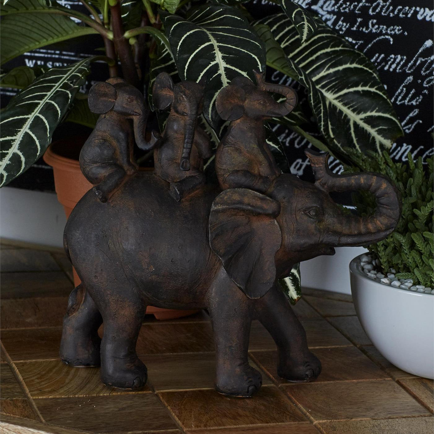 UMA 44780 Brown Polyresin Elephant Decorative Sculpture, 10" x 4" x 10"