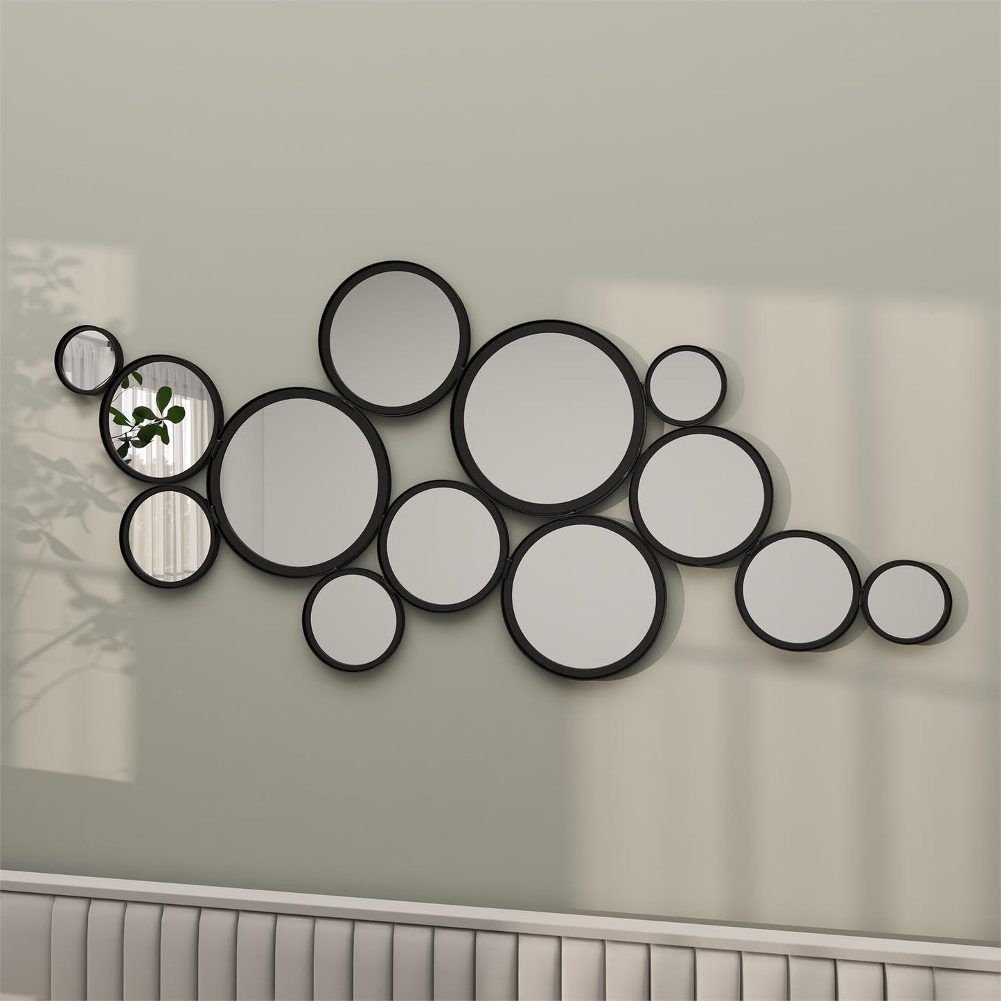 UMA 46356 Black Metal Abstract Bubble Cluster Room Wall Mirror, 24" x 1" x 52"