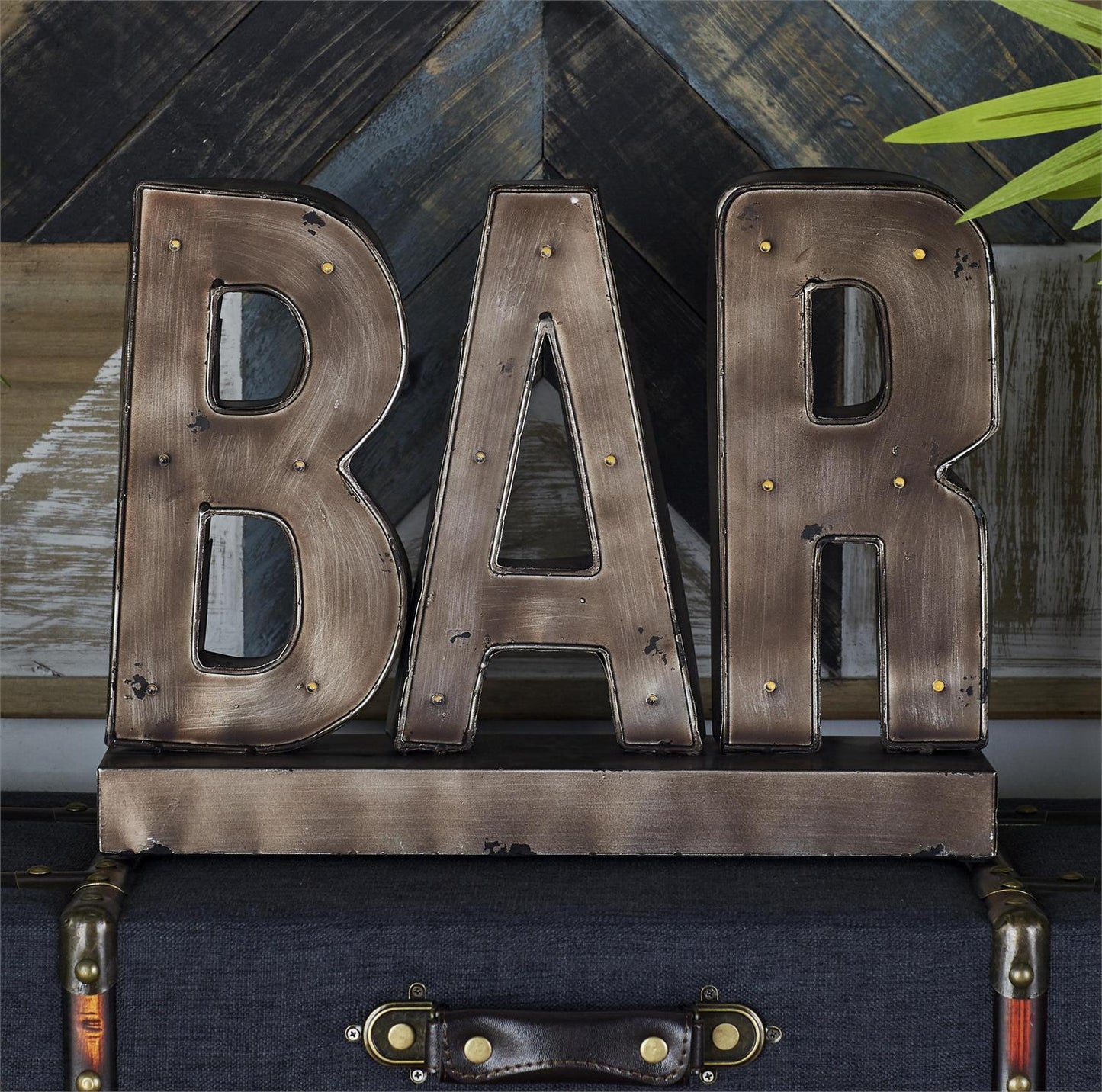 UMA 48648 Brown Metal Sign Bar Home Decorative Sign with LED Lights, 16" x 5" x 12"