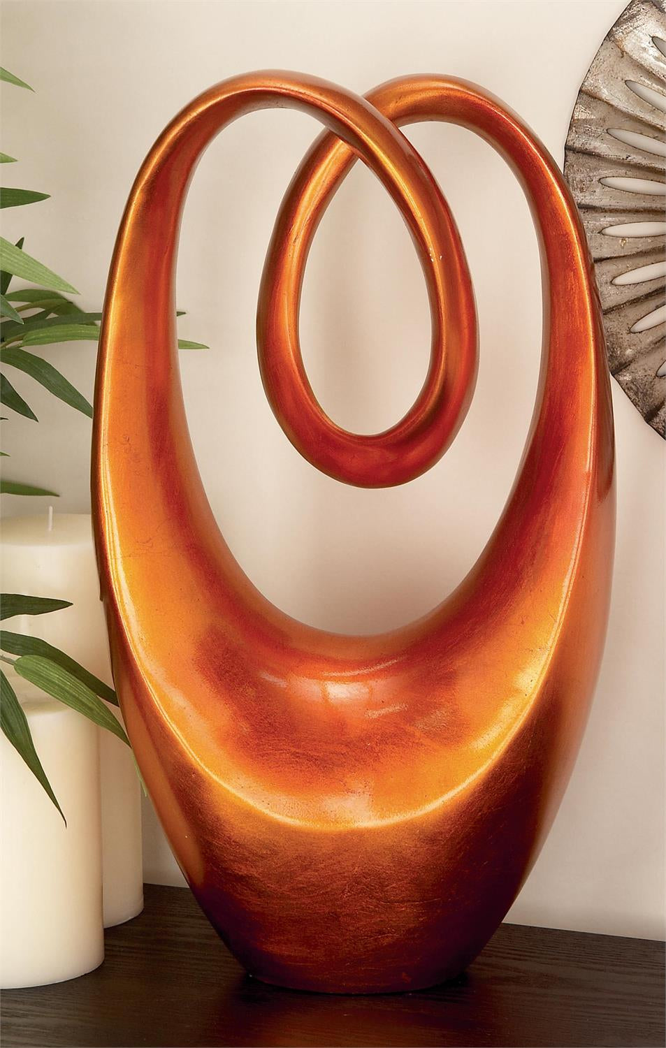 UMA 49782 Orange Polystone Abstract Swirl Decorative Sculpture, 11" x 6" x 20"