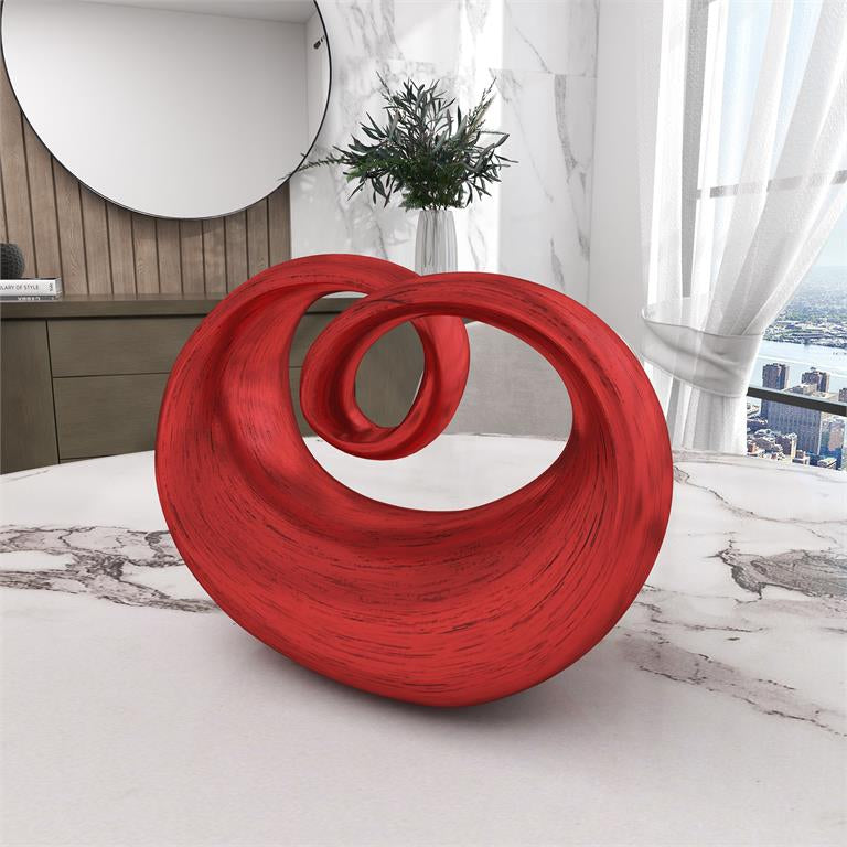 UMA 50106 Red Polystone Abstract Loop Swirl Decorative Sculpture with Black Texturing, 12" x 6" x 9"