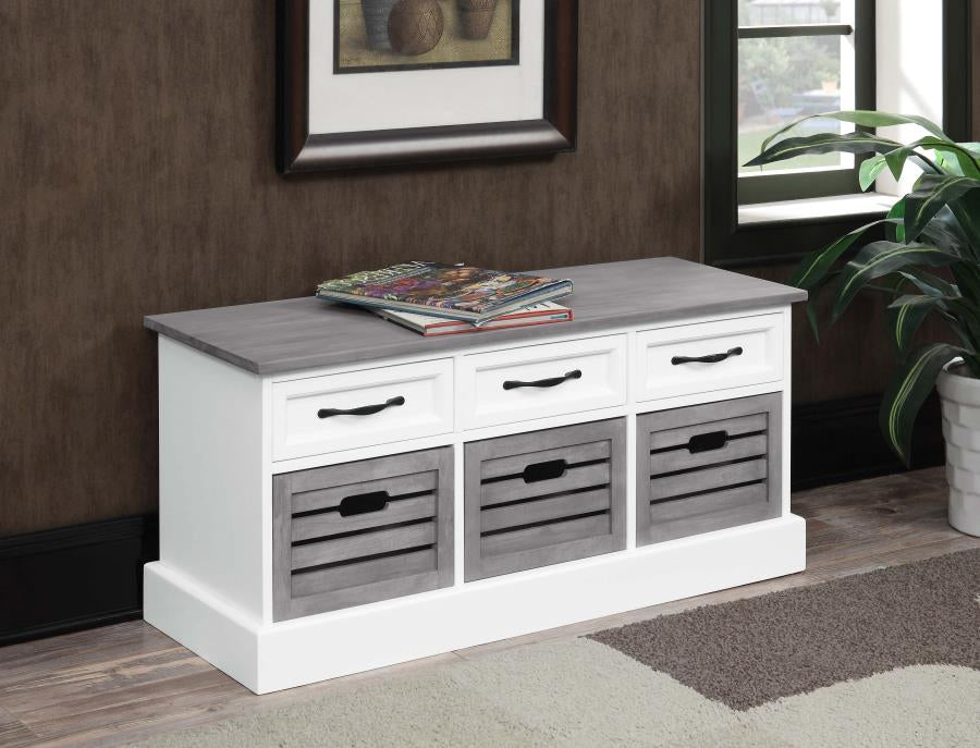 Coaster 501196 Alma 3-drawer Storage Bench / Shoe Cabinet White and Weathered Grey