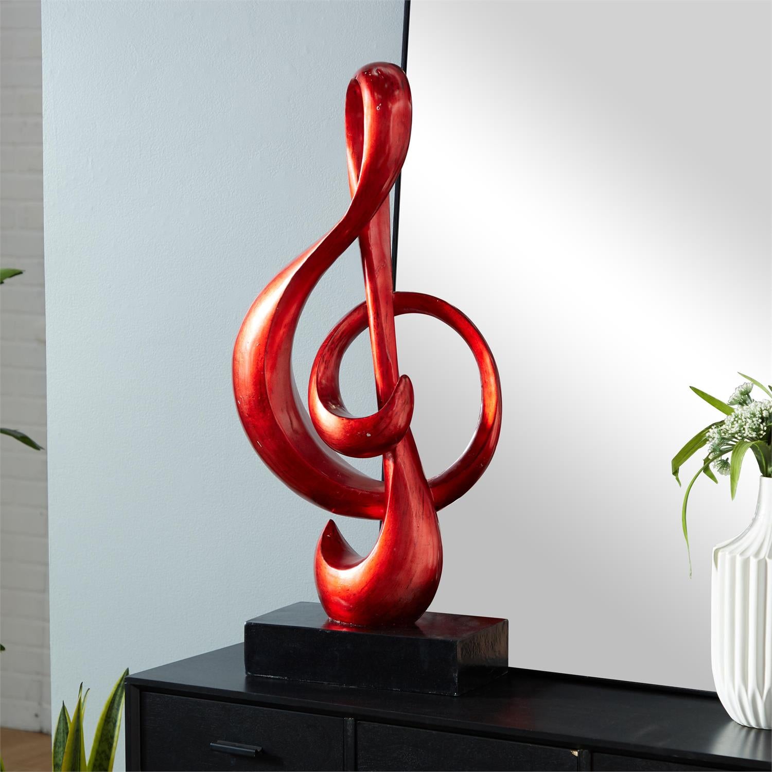 UMA 50120 Red Polystone Music Decorative Sculpture with Black Base, 15" x 7" x 33"