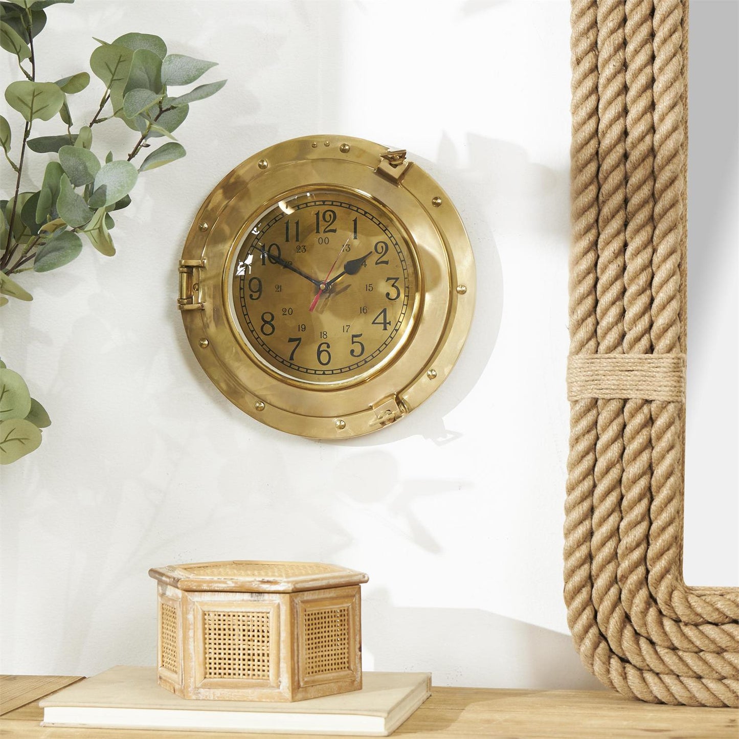 UMA 57134 Gold Metal Nautical Small Port Hole Decorative Wall Clock, 12" x 12" x 3"