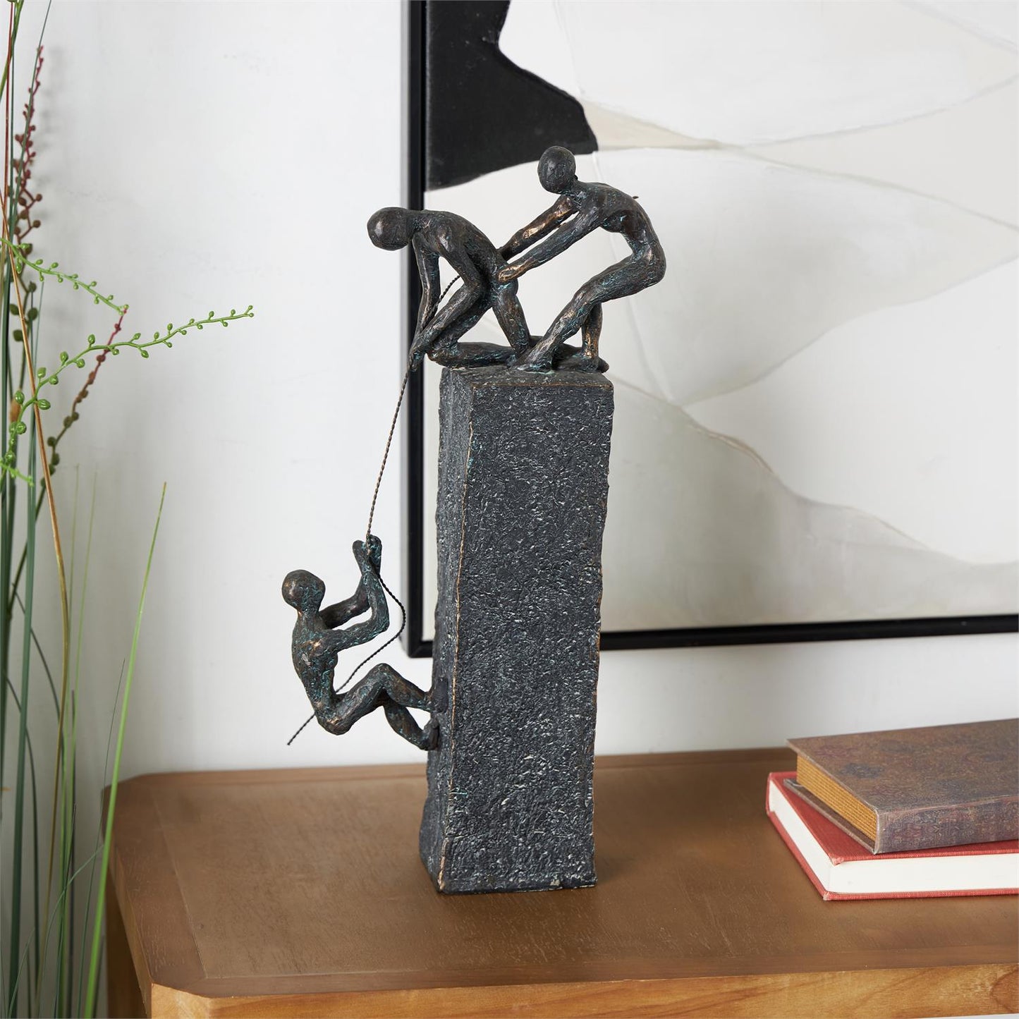 UMA 58295 Gray Polystone People Climbing Decorative Sculpture with Bronze Detailing, 7" x 3" x 17"