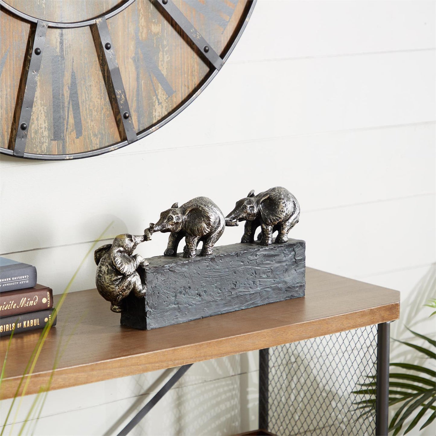 UMA 58320 Black Polystone Elephant Decorative Sculpture, 17" x 4" x 8"