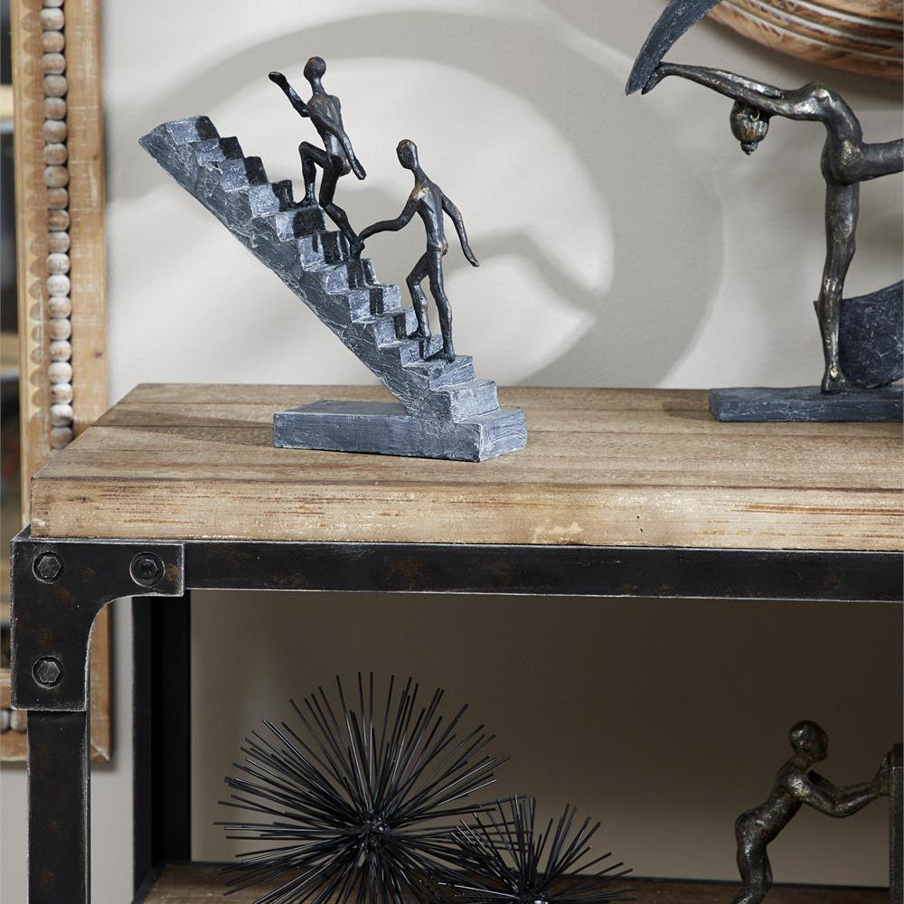 UMA 58373 Gray Polystone People Decorative Sculpture with Stairs, 8" x 3" x 14"