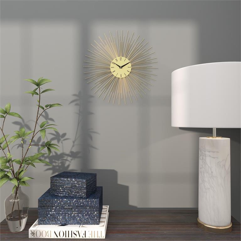 UMA 63616 Gold Metal Starburst Decorative Wall Clock with Black Accents, 19" x 1" x 19"