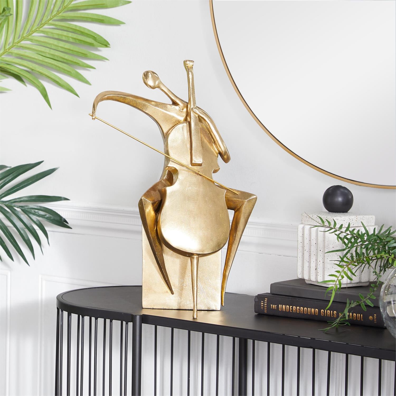 UMA 67588 Gold Polystone Musician Decorative Sculpture, 12" x 7" x 17"