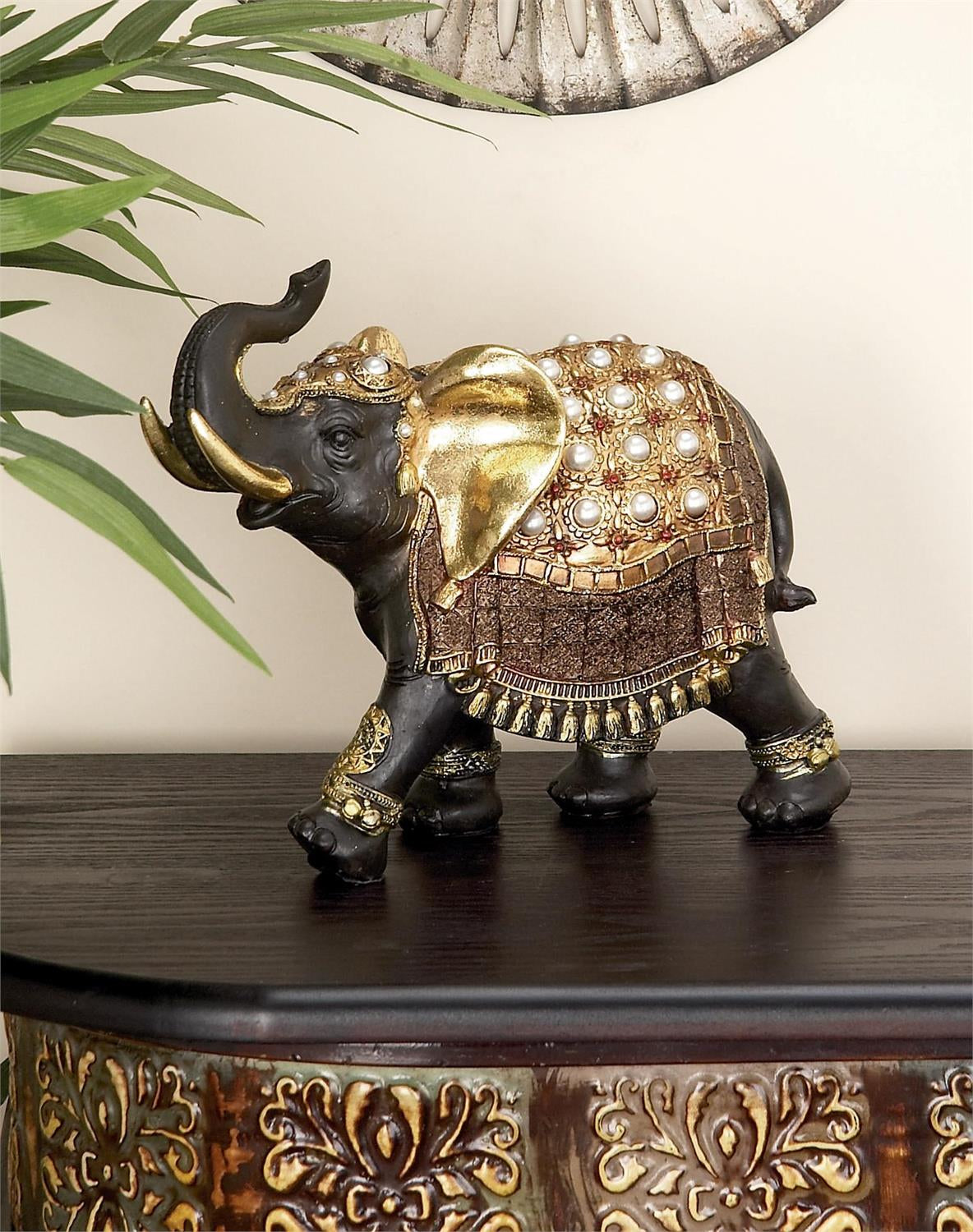 UMA 69476 Brown Polystone Elephant Handmade Decorative Sculpture, 10" x 4" x 9"