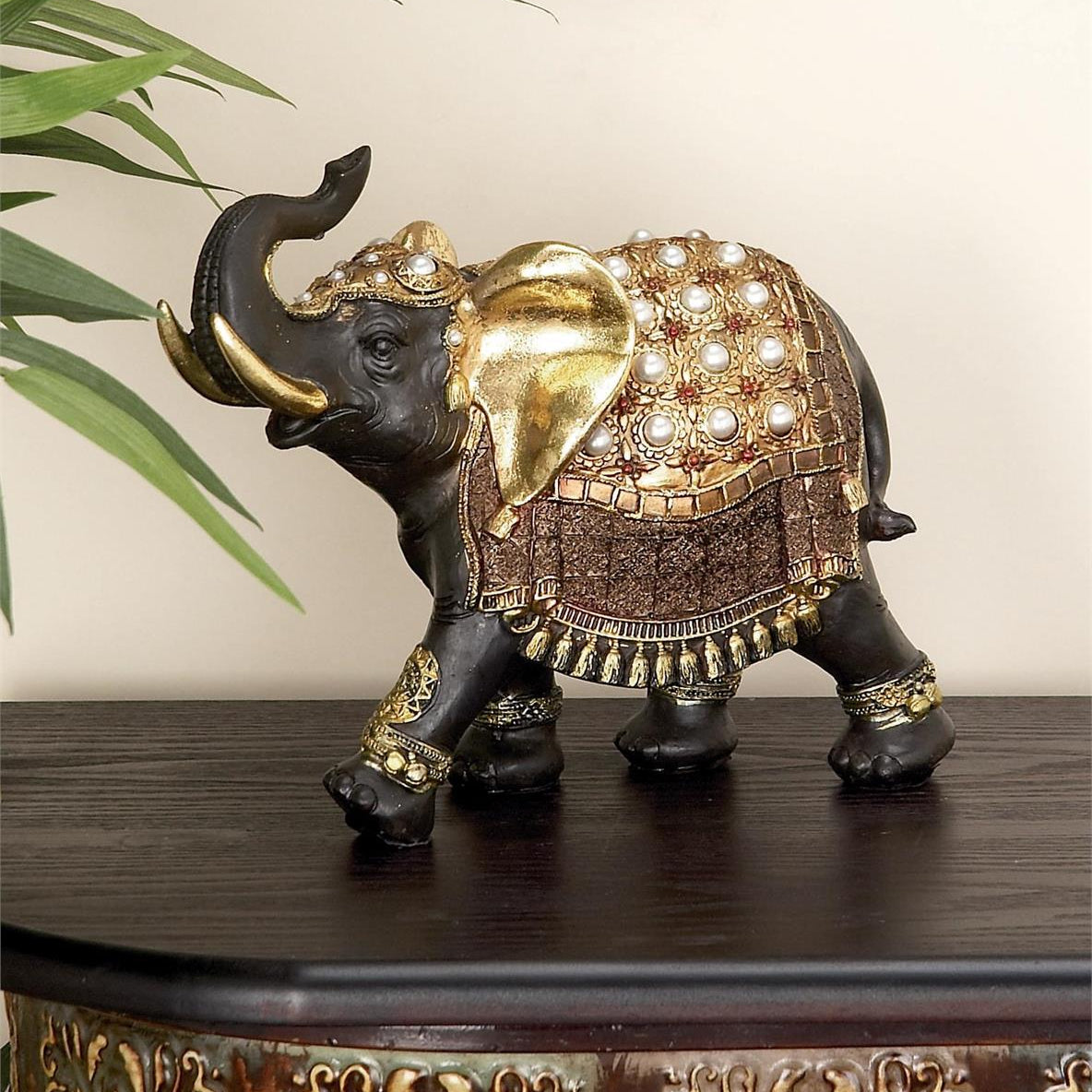 UMA 69476 Brown Polystone Elephant Handmade Decorative Sculpture, 10" x 4" x 9"