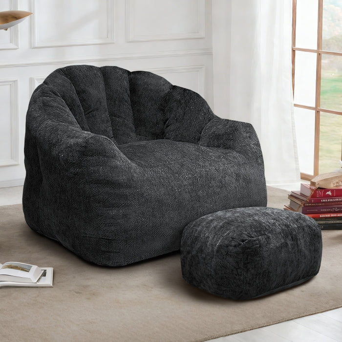 Milton 7009-BK Black Shell Bean Bag w/ Ottoman