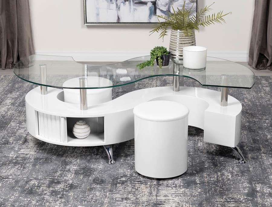 Coaster 703400 Buckley 3-piece S- Coffee Table and Stools Set White ( 3 BOXES )