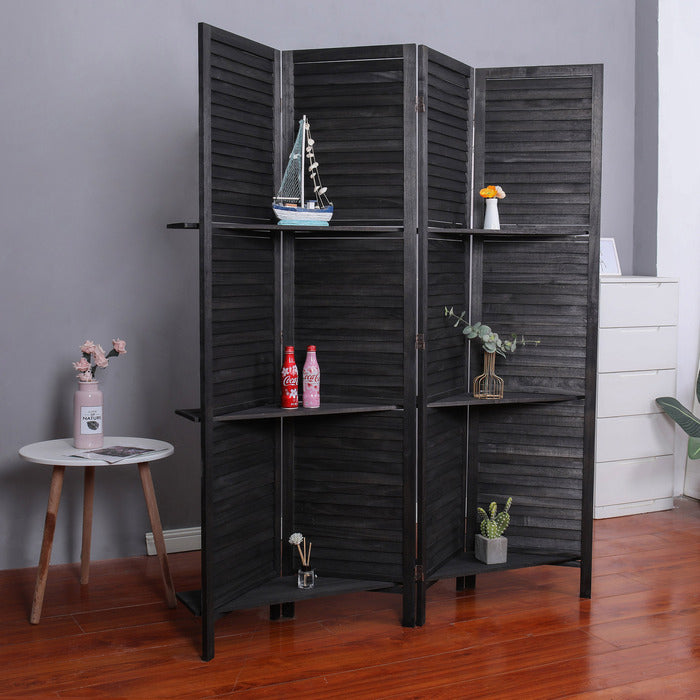 Milton 7115 Black 4 Panel Rustic Screen w/ Shelves