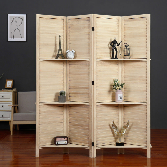 Milton 7117 Natural 4 Panel Rustic Screen w/ Shelves