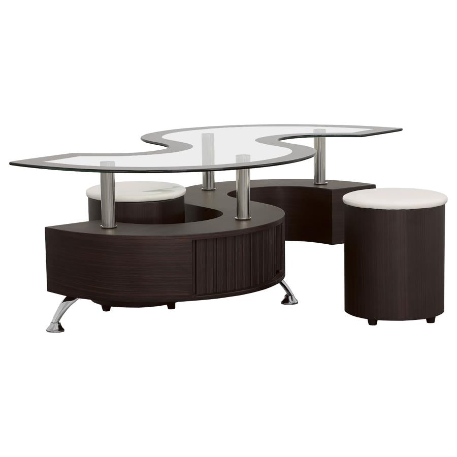 Coaster 720218 Buckley 3-piece S- Coffee Table and Stools Set Cappuccino ( 3 BOXES )