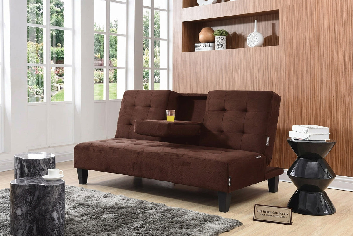 Milton 7501-BR Dark Brown Dacron Futon w/ Cup Holder