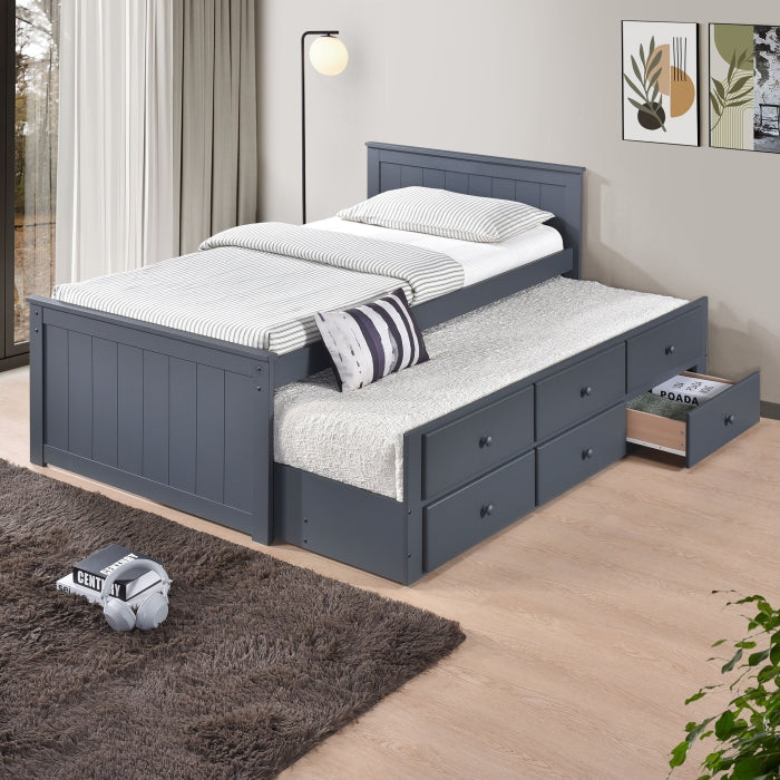 Milton 7548 Dark Gray Twin Platform Bed w/ Trundle & Drawers