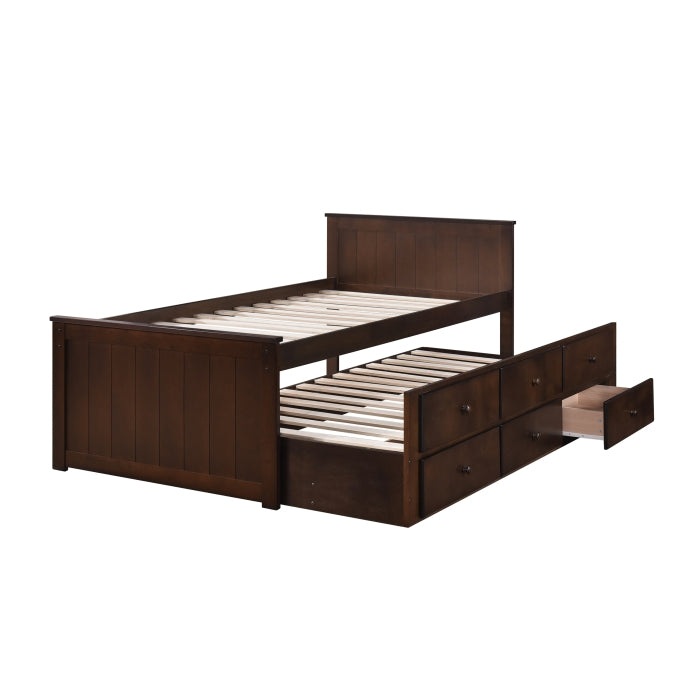 Milton 7549 Espresso Twin Platform Bed w/ Trundle & Drawers