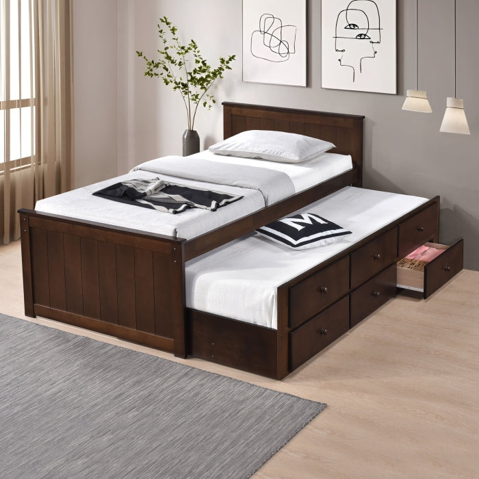 Milton 7549 Espresso Twin Platform Bed w/ Trundle & Drawers