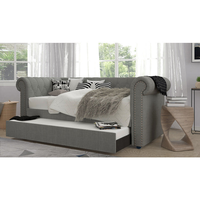 Milton 7608 Light Gray Rolled Arms Daybed w/ Twin Trundle