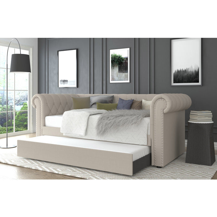 Milton 7609 Beige Rolled Arms Daybed w/ Twin Trundle