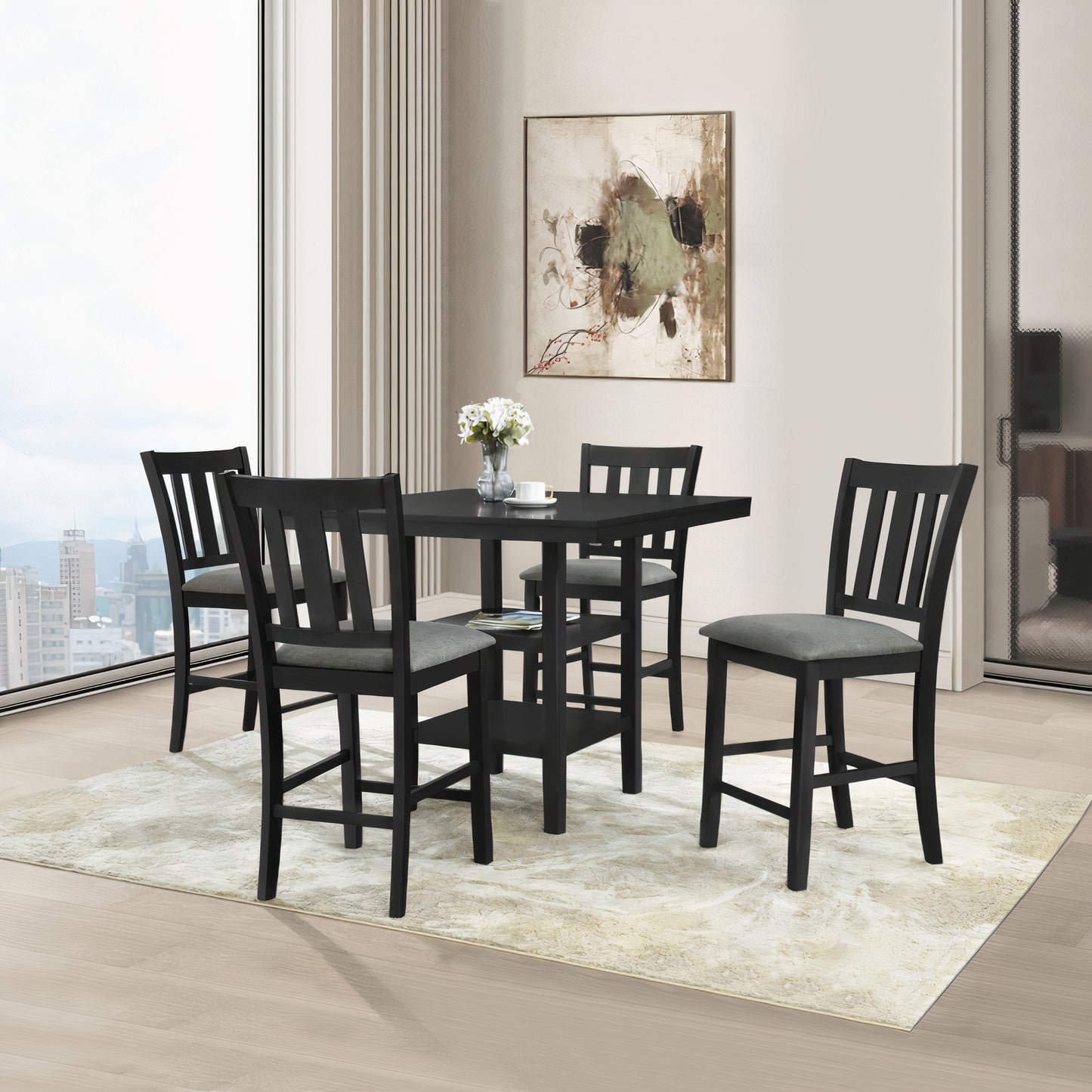 Milton 7867 / 7765 Black 5 Piece Counter Height Dining Set