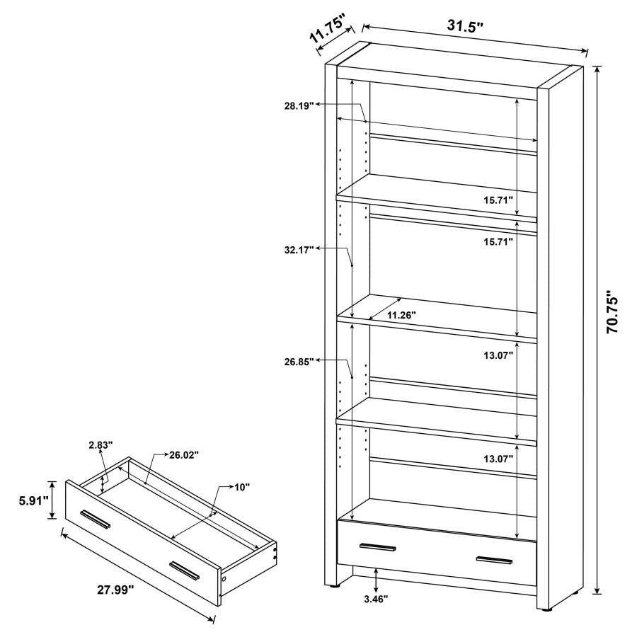 Coaster 800905 Skylar Cappuccino 71-inch 5-shelf Bookcase with Drawer