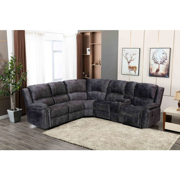 Milton 8019 Gray Velvet Modular Sectional w/ Power USB & Console ( 7 Boxes )
