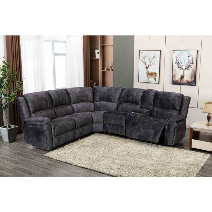 Milton 8019 Gray Velvet Modular Sectional w/ Power USB & Console ( 7 Boxes )