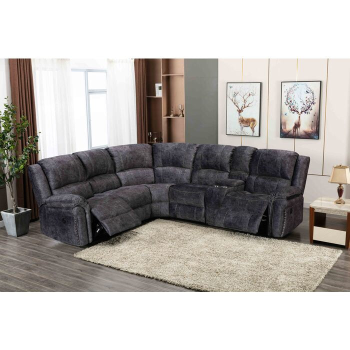 Milton 8019 Gray Velvet Modular Sectional w/ Power USB & Console ( 7 Boxes )