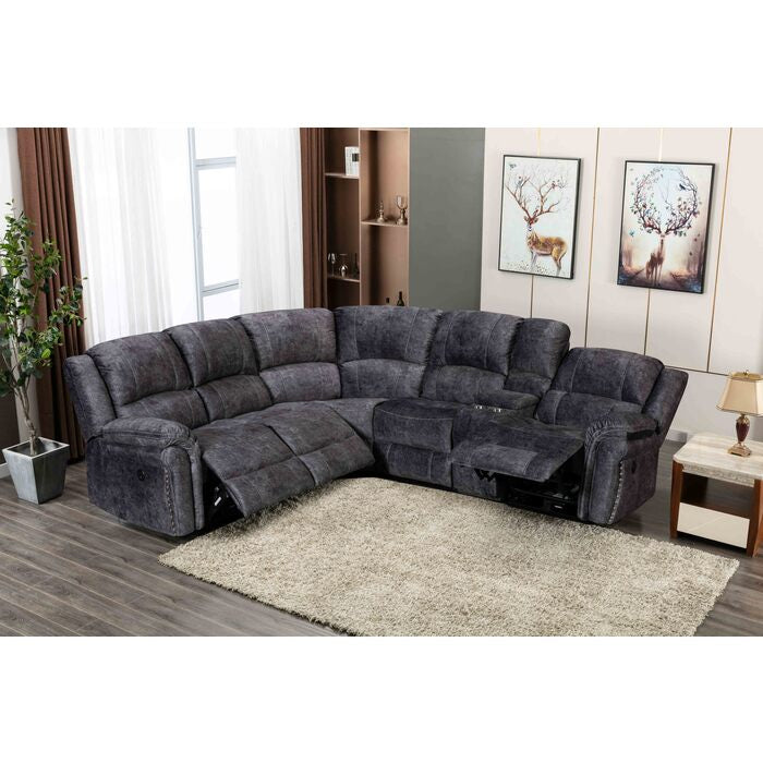 Milton 8019 Gray Velvet Modular Sectional w/ Power USB & Console ( 7 Boxes )