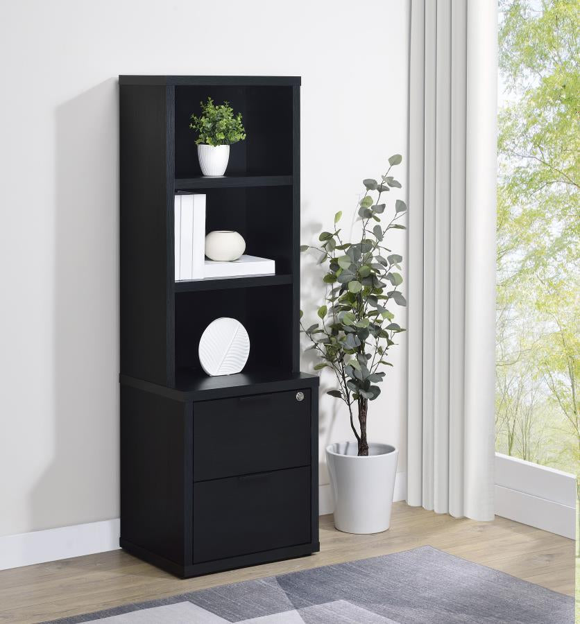 Coaster 802703 Westpark Black 3-shelf Bookcase USB and Lockable Drawer