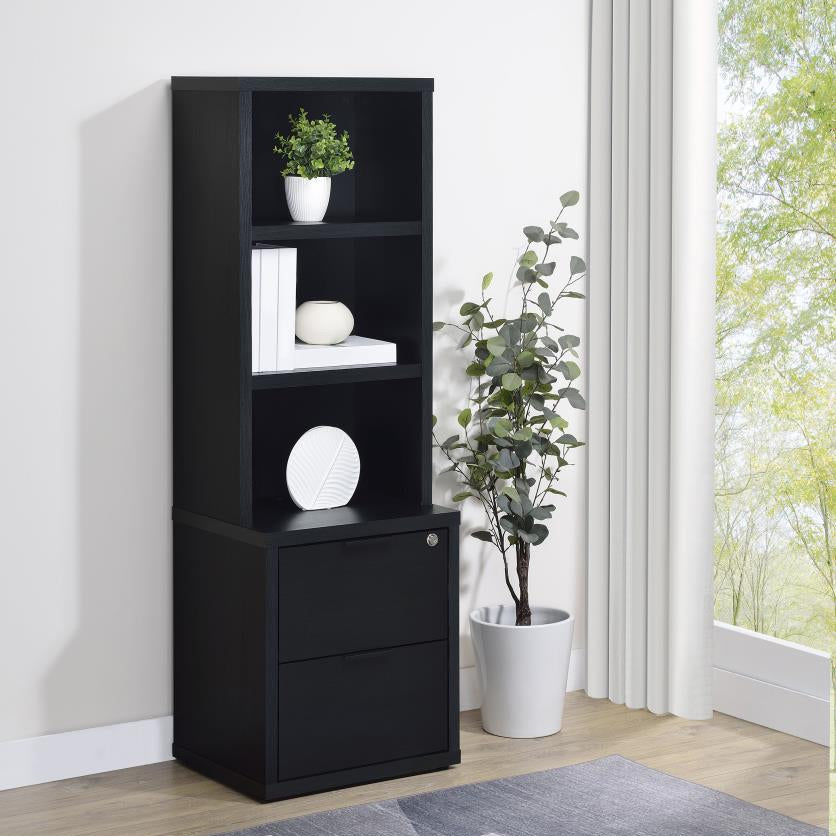Coaster 802703 Westpark Black 3-shelf Bookcase USB and Lockable Drawer
