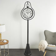 UMA 80359 Black Metal Double Sided Decorative Clock with Cone Shaped Base, 22" x 12" x 81"