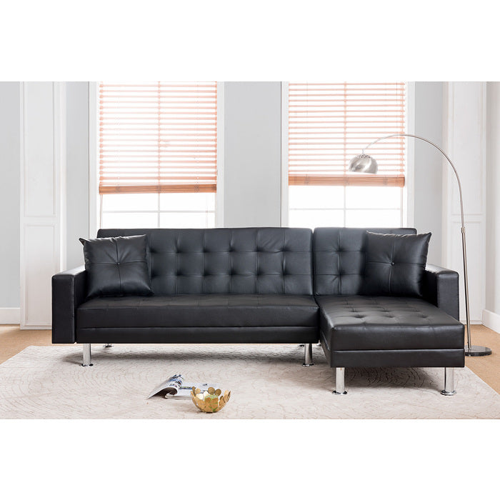 Milton 8036-BK Black Tufted Reversible Sectional Sofa Bed