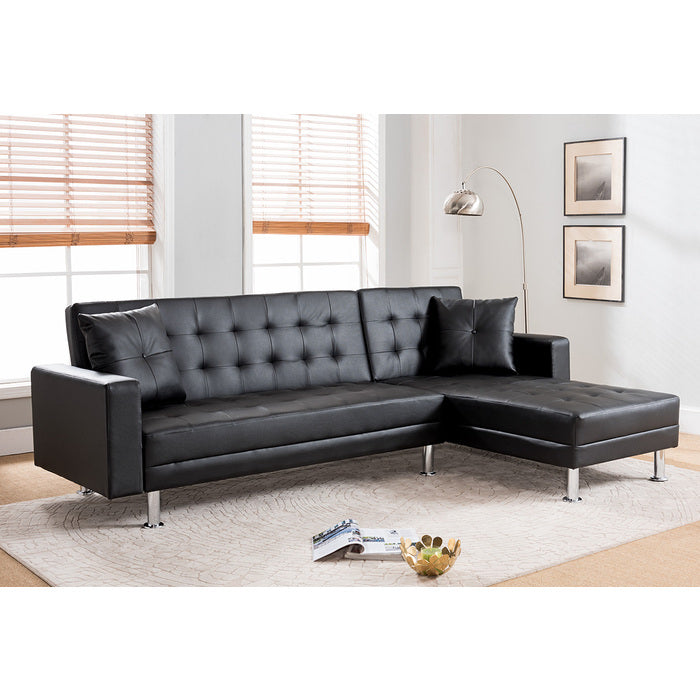 Milton 8036-BK Black Tufted Reversible Sectional Sofa Bed