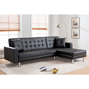 Milton 8036-BK Black Tufted Reversible Sectional Sofa Bed