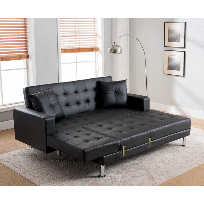 Milton 8036-BK Black Tufted Reversible Sectional Sofa Bed
