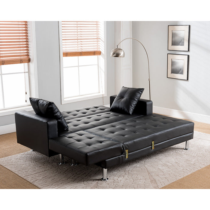 Milton 8036-BK Black Tufted Reversible Sectional Sofa Bed