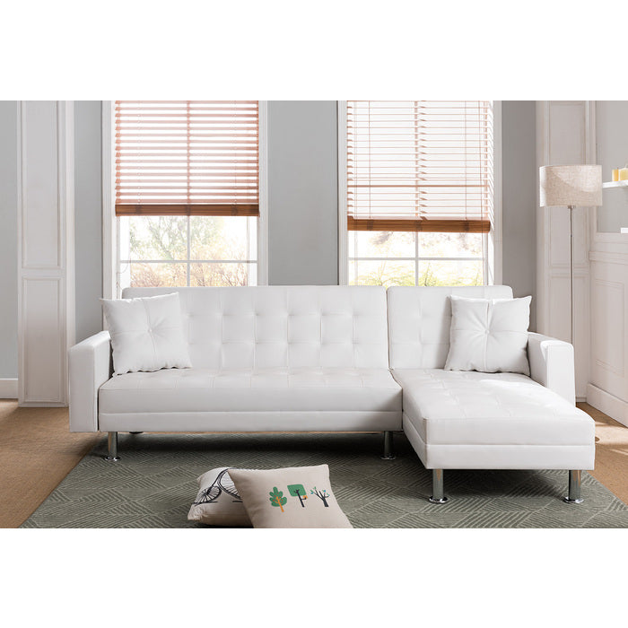 Milton 8036-WH White Tufted Reversible Sectional Sofa Bed