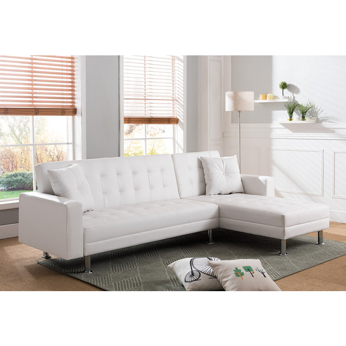 Milton 8036-WH White Tufted Reversible Sectional Sofa Bed