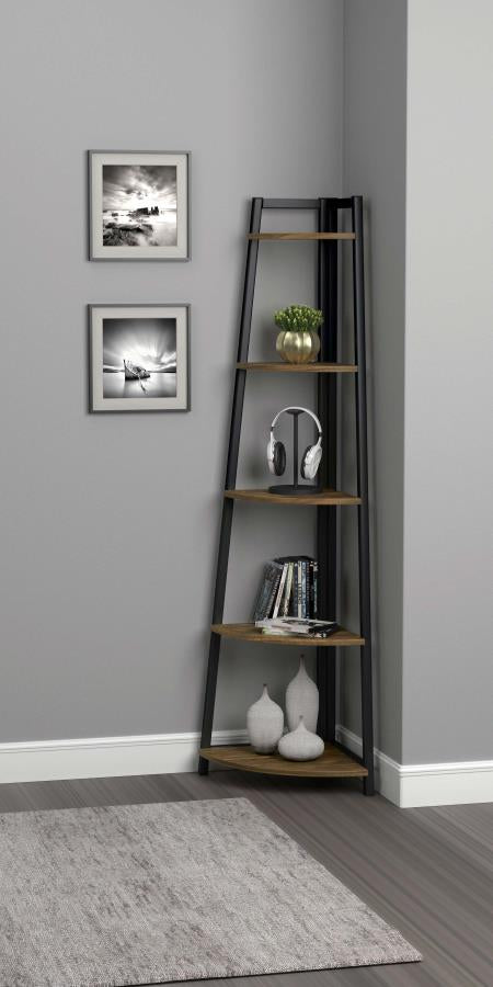 Coaster 805497 Jacksonville Black and Aged Walnut 63-inch 5-shelf Bookshelf