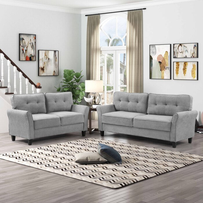 Milton 8160-LOVE Light Gray Fabric Tufted Back Loveseat