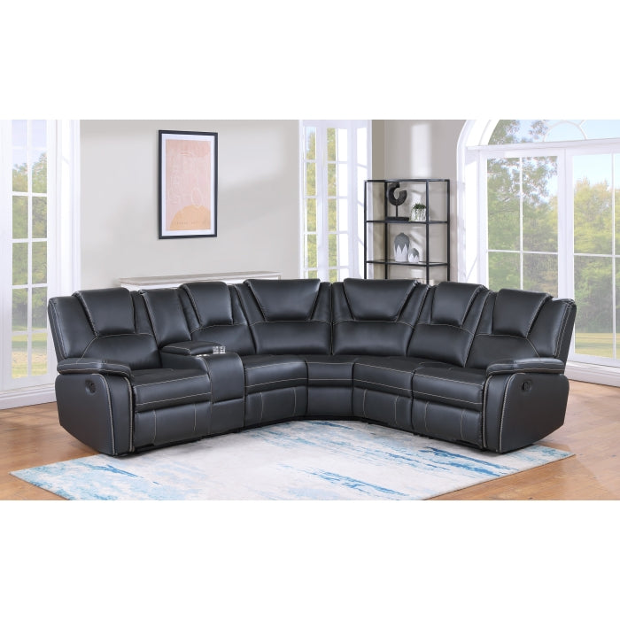 Milton 8187 Black Breathable Faux Leather Modular Manual Reclining Sectional