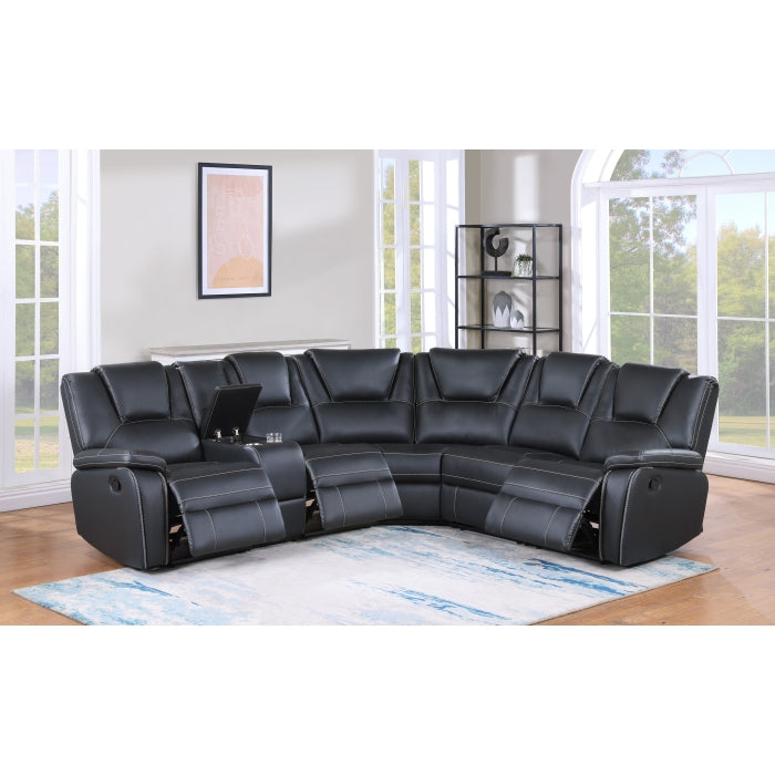 Milton 8187 Black Breathable Faux Leather Modular Manual Reclining Sectional